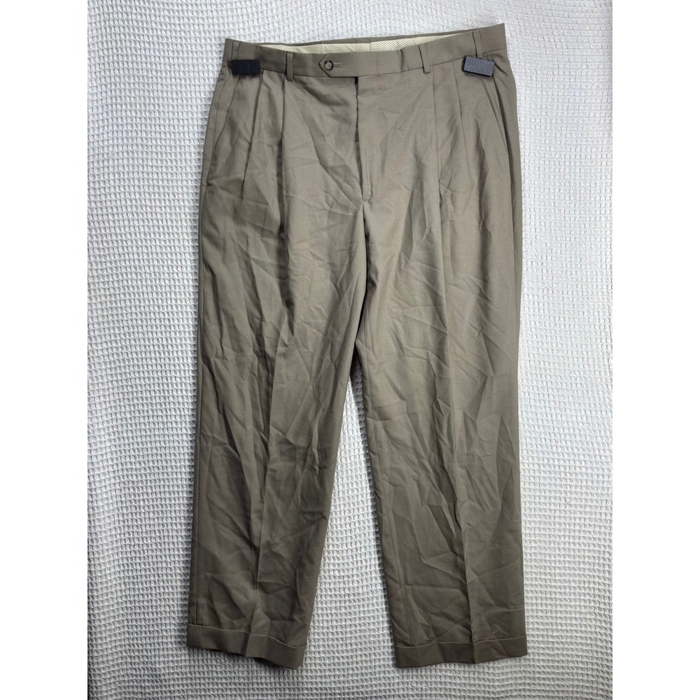 Classic Mens Berle Pleated Dress Pants 36R Tan Side Tab Cuffed USA Made